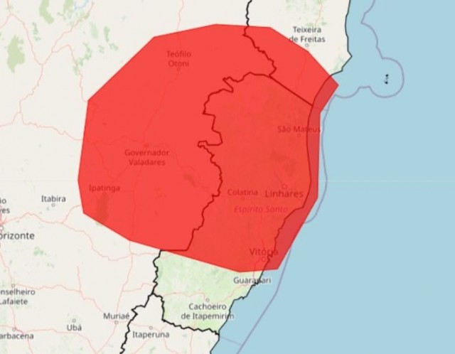 INMET publica aviso vermelho de grande perigo de chuva para o ES