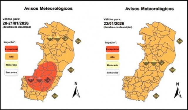 Defesa Civil alerta para impacto excepcional de chuvas em todo o Espírito Santo