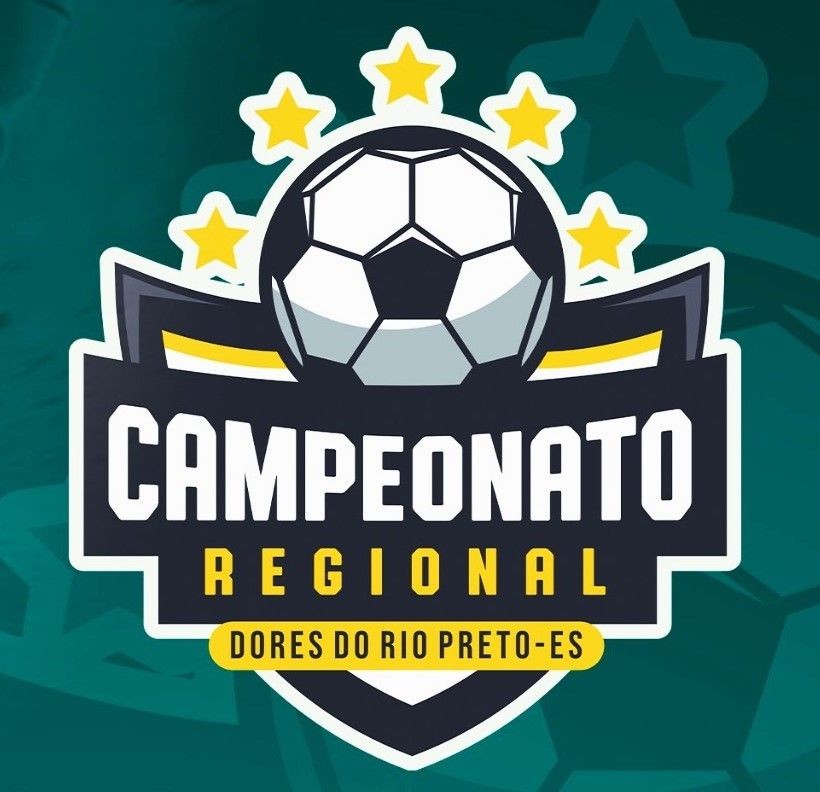 Arte oficial do Campeonato Regional de Futebol de Campo de Dores do Rio Preto-ES, com escudo do torneio ao centro