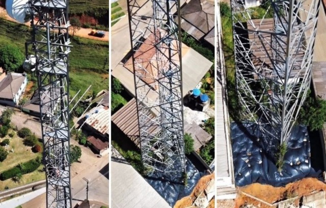 Defesa Civil aponta risco em torre de telefonia no centro de Divino de São Lourenço