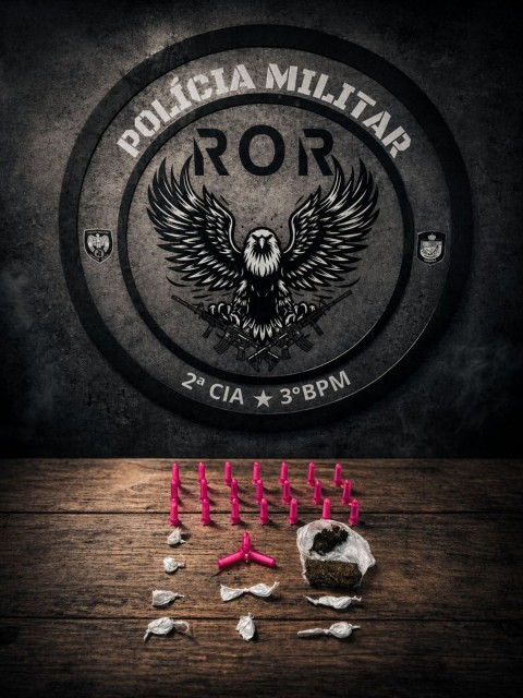 Drogas apreendidas pela Polícia Militar em residência abandonada no bairro São Miguel, em Guaçuí, incluindo pinos de cocaína e porções de maconha.