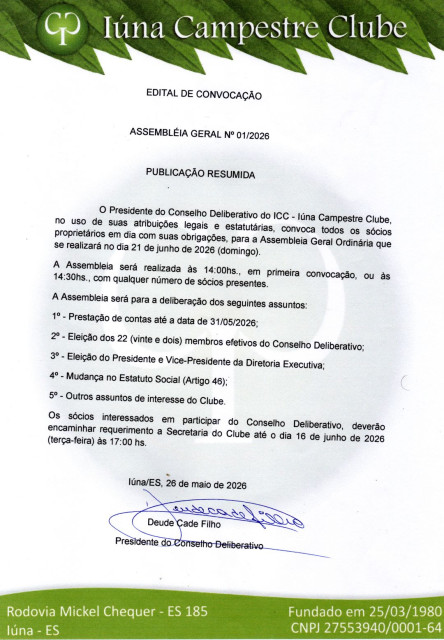 Edital de Convocação - Iúna Campestre Clube